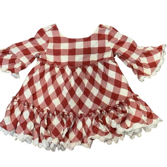 Matilda Jane Other - Matilda Jane Red Gingham Ruffle Dress Size 2 Lace Trim Long Sleeve Twirl